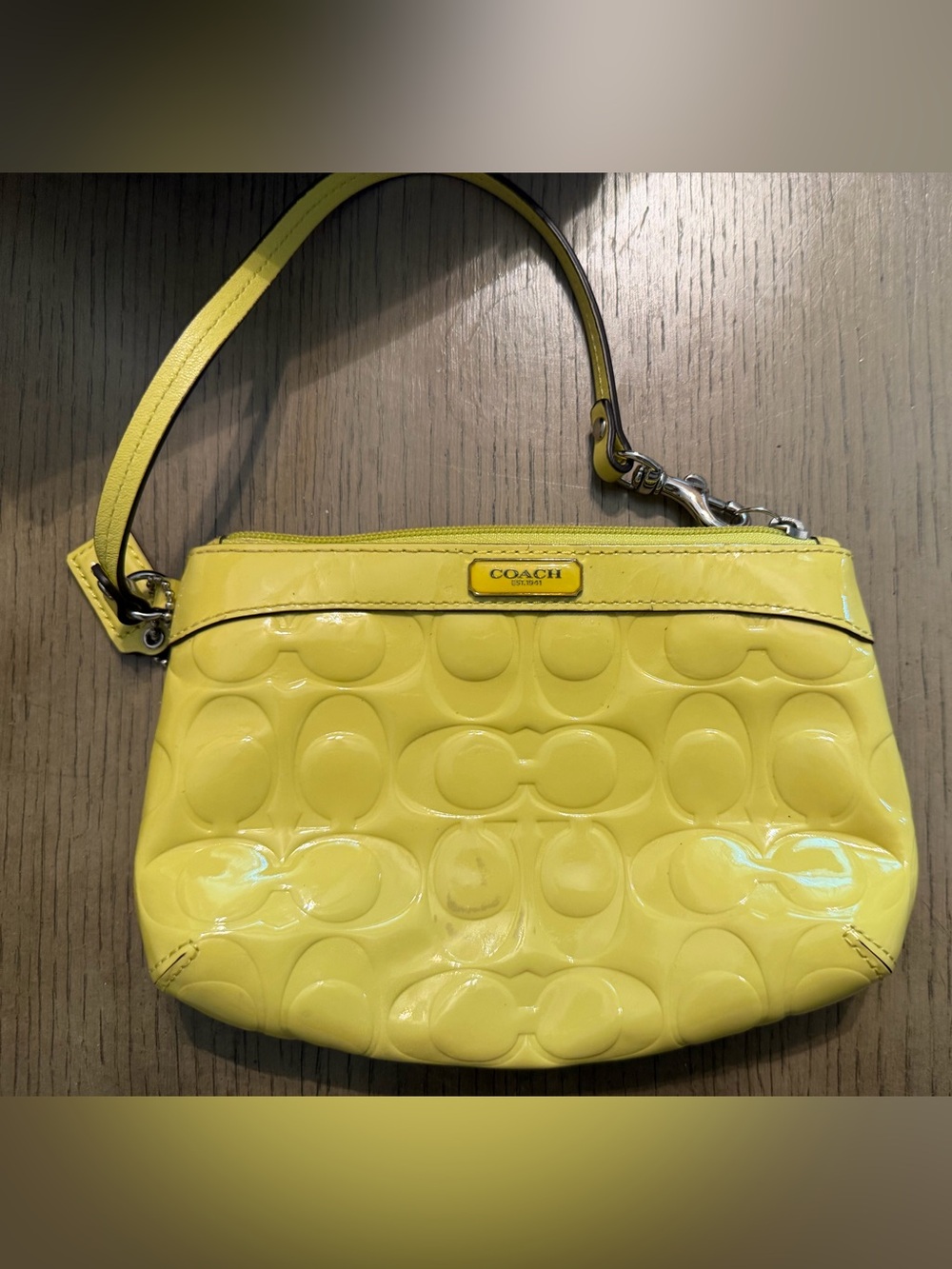 Coach Lime/Yellow Patent Signature Wristlet